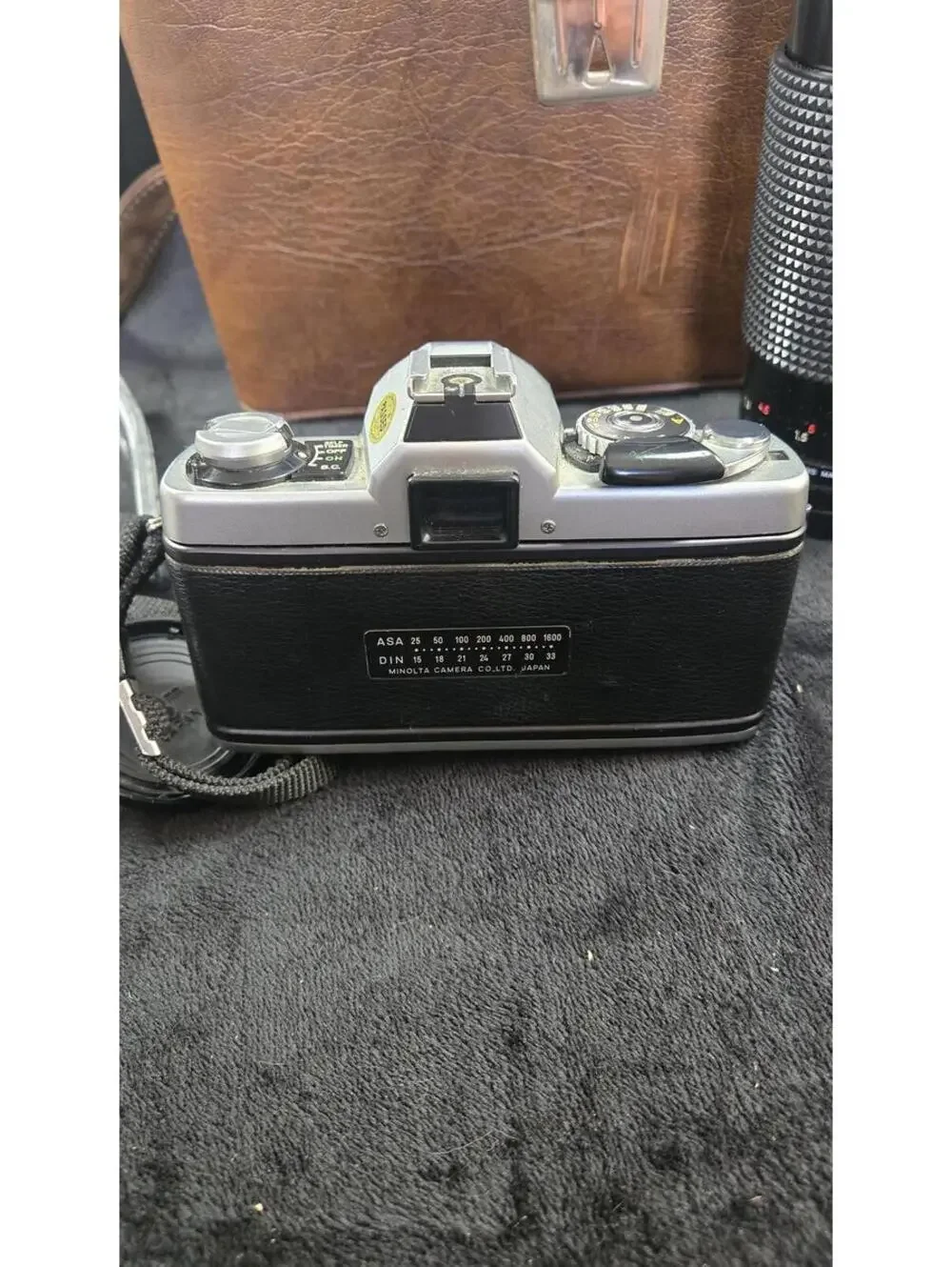 Minolta SLR 35mm Film Camera with Lens, Flash, and Carrying Case